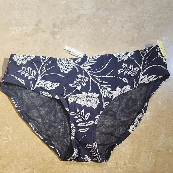 Sea Level Navy Floral Mid-Rise Bikini Bottoms 10 - Picture 2 of 4